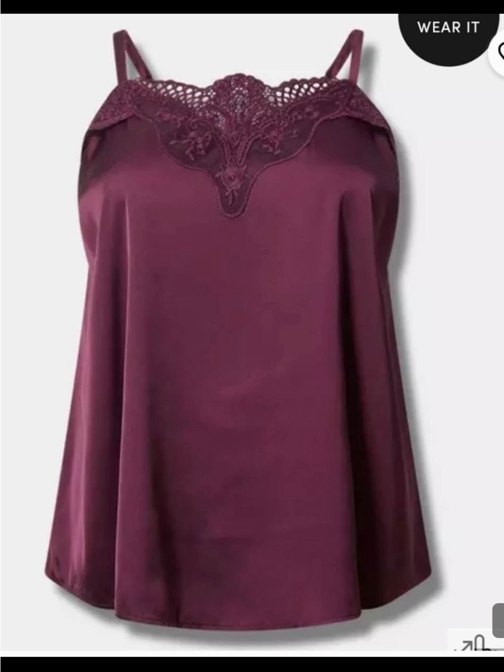 torrid NWT Plum Satin Lace Trim Camisole